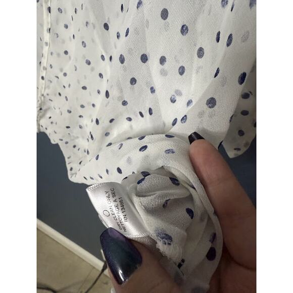 Wayf Sheer Blouse Women's Size Medium Polka Dot Preppy Criss Cross V-Neck Top - Picture 6 of 10
